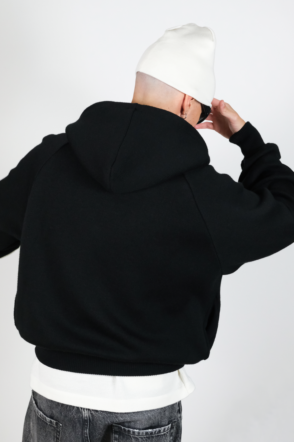 BLACK KNIT ZIP HOODIE JACKET