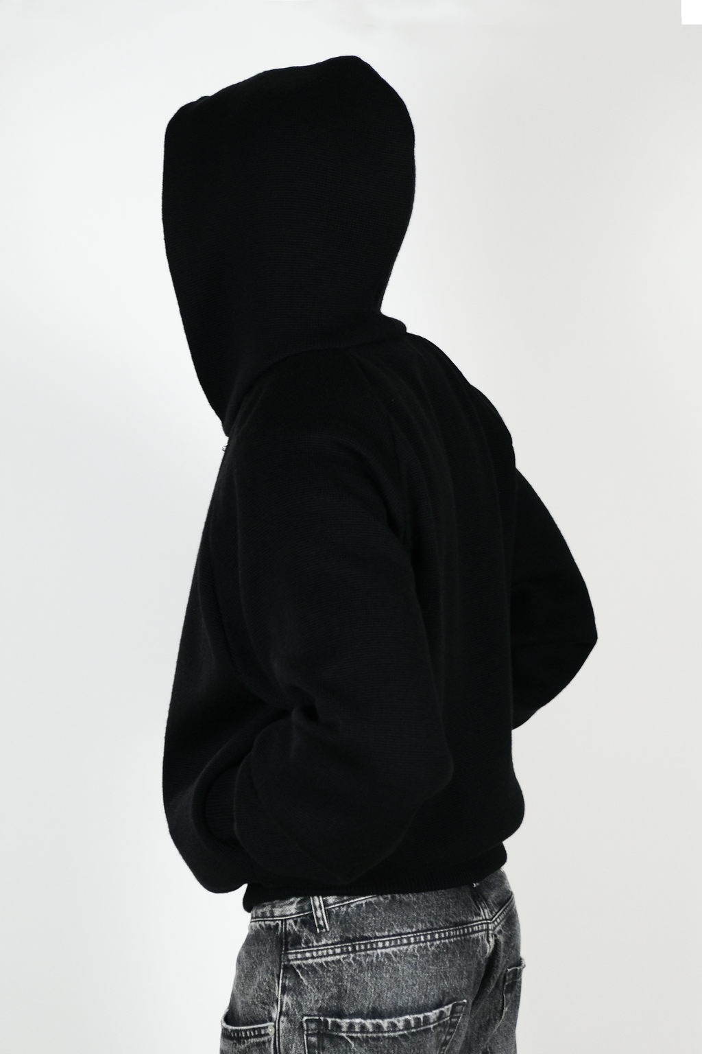 BLACK KNIT ZIP HOODIE JACKET