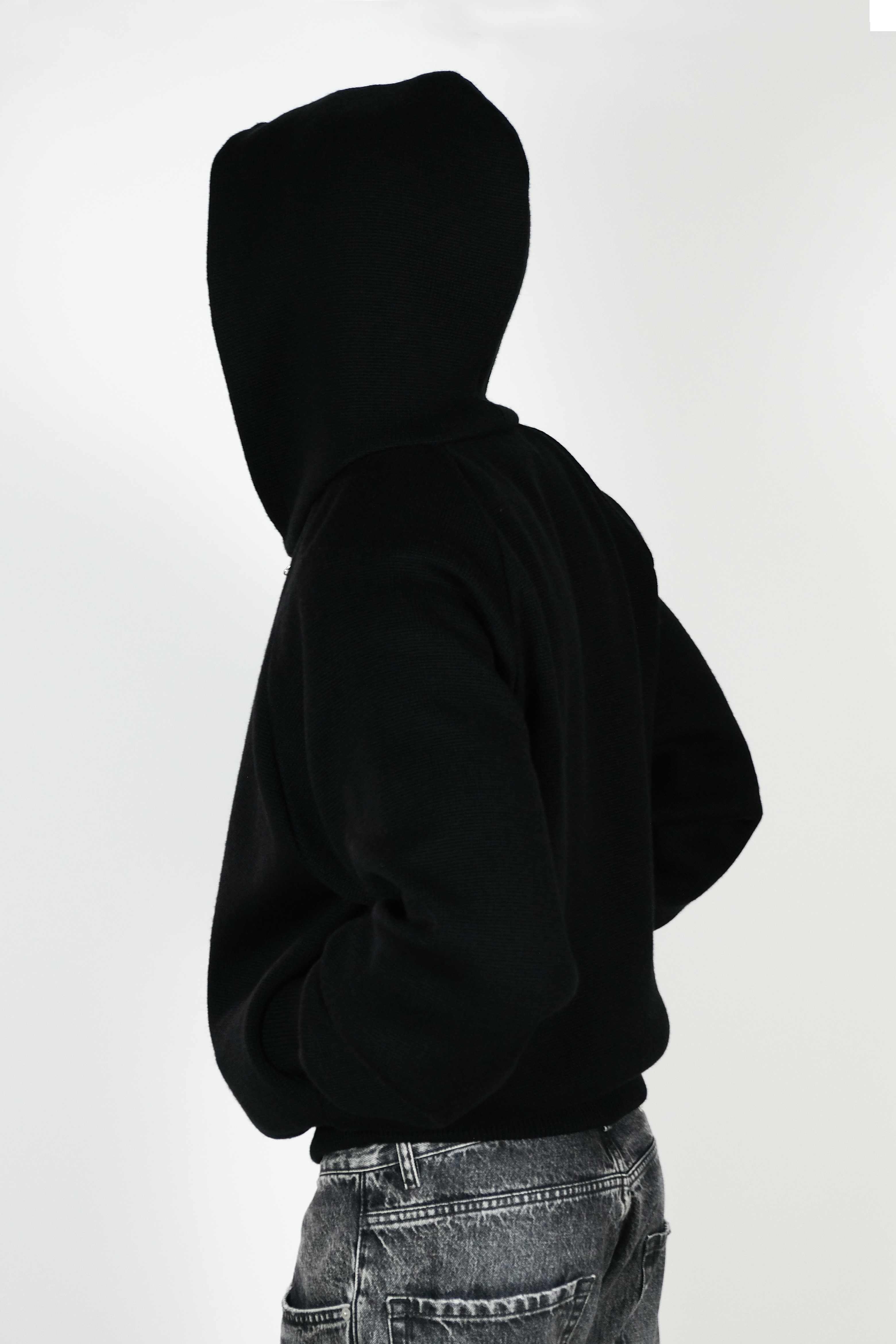 BLACK KNIT ZIP HOODIE JACKET